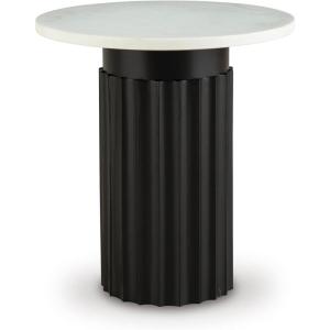 Signature Design by Ashley Wainstone Contemporary Accent Table wih Fluted Pedestal, White & Black