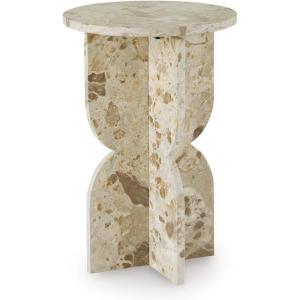 Signature Design by Ashley Wrenlane Contemporary Marble Accent Table, Black & White(Beige)
