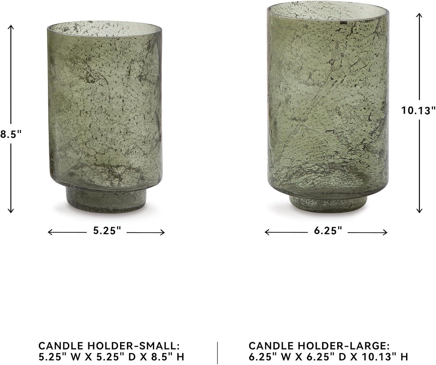 imageSignature Design by Ashley Clarkton Casual Abstract Sanded Glass Candle Holder Set for 3 Pillar Candle Set of 2 Green