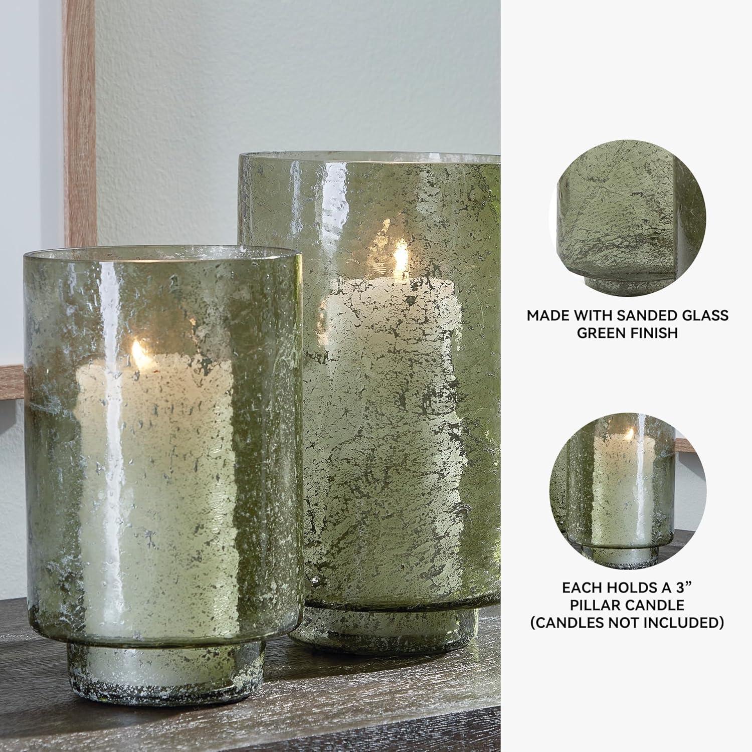 imageSignature Design by Ashley Clarkton Casual Abstract Sanded Glass Candle Holder Set for 3 Pillar Candle Set of 2 Green