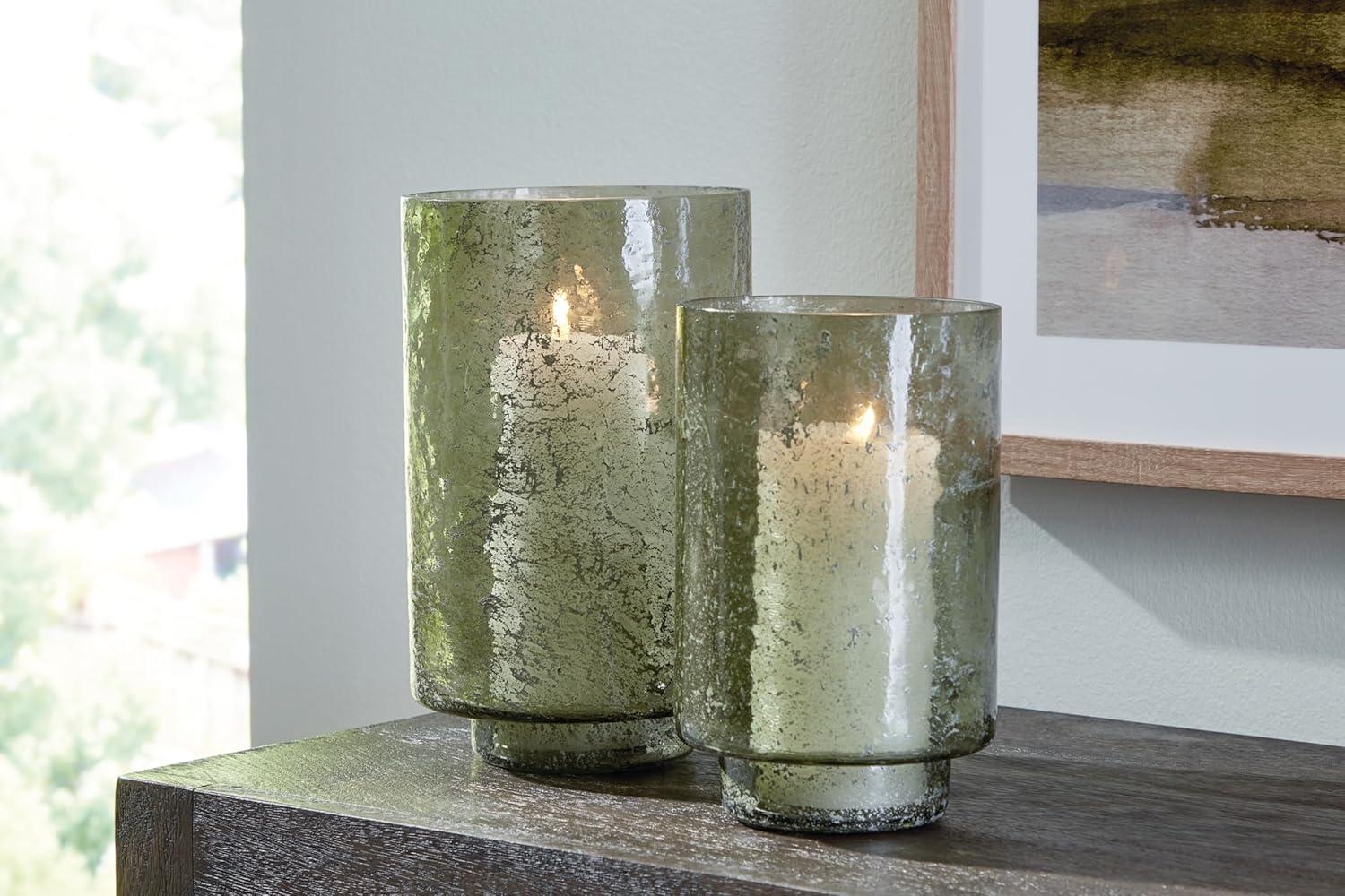 imageSignature Design by Ashley Clarkton Casual Abstract Sanded Glass Candle Holder Set for 3 Pillar Candle Set of 2 Green