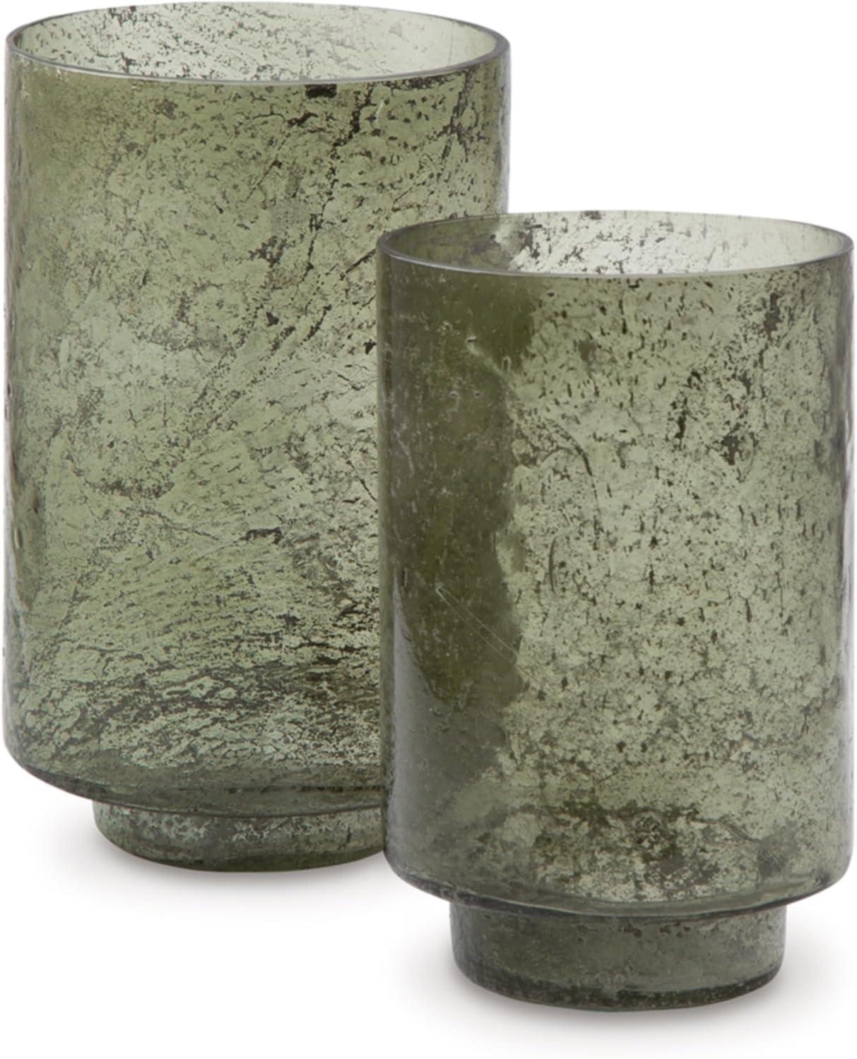 imageSignature Design by Ashley Clarkton Casual Abstract Sanded Glass Candle Holder Set for 3 Pillar Candle Set of 2 Green