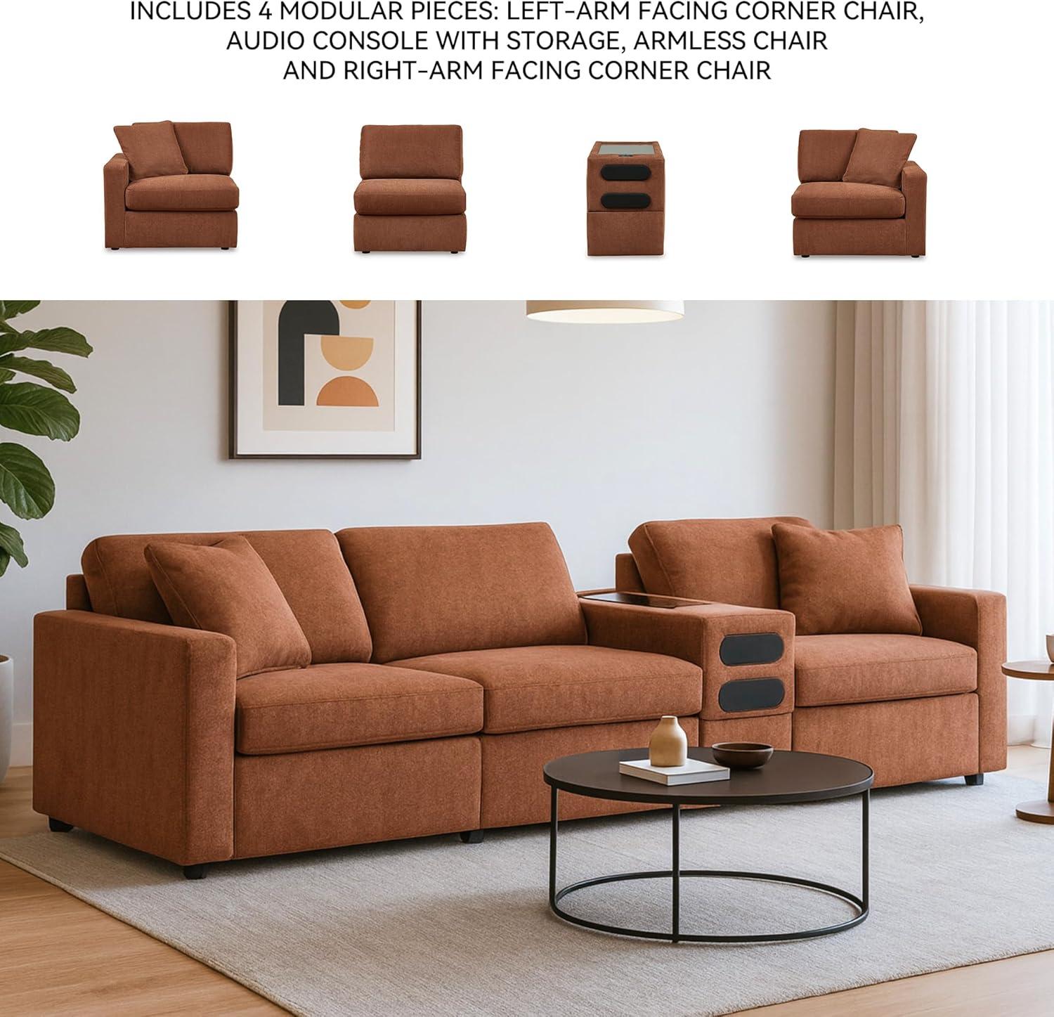 imageSignature Design by Ashley Contemporary Modmax Stain Resistant LShape RightArm Facing 6Piece Sectional with Reversible Cushion and Armrest Dark BlueBurnt Orange