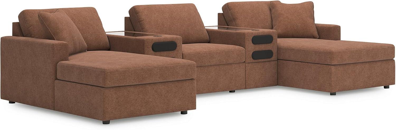 imageSignature Design by Ashley Contemporary Modmax Stain Resistant LShape RightArm Facing 6Piece Sectional with Reversible Cushion and Armrest Dark BlueBurnt Orange