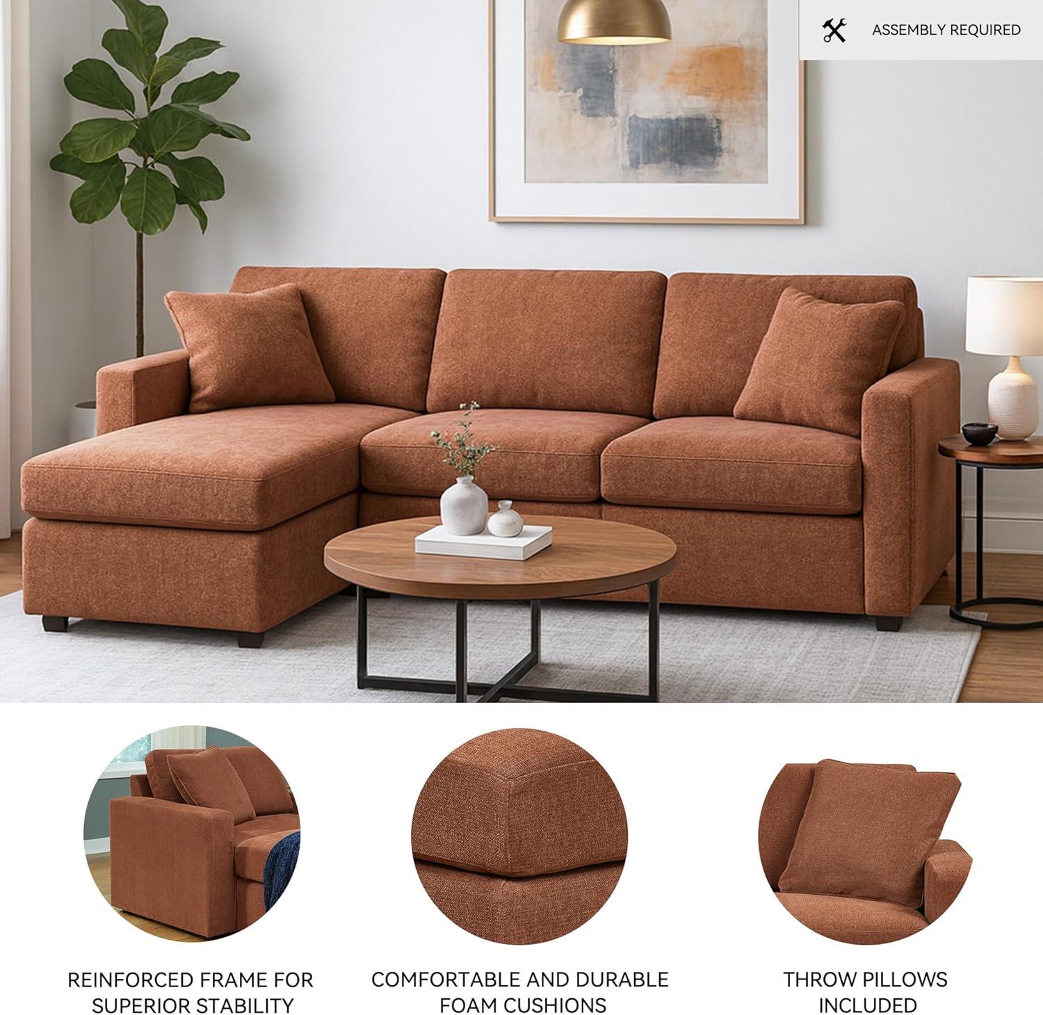 imageSignature Design by Ashley Contemporary Modmax Stain Resistant LShape RightArm Facing 6Piece Sectional with Reversible Cushion and Armrest Dark BlueBurnt Orange
