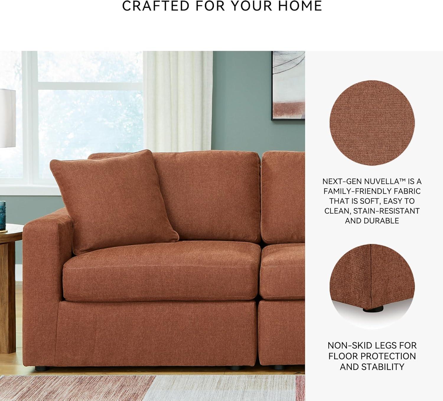 imageSignature Design by Ashley Contemporary Modmax Stain Resistant LShape RightArm Facing 6Piece Sectional with Reversible Cushion and Armrest Dark BlueBurnt Orange