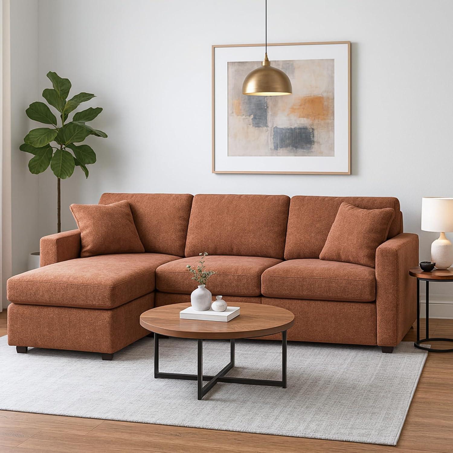 imageSignature Design by Ashley Contemporary Modmax Stain Resistant LShape RightArm Facing 6Piece Sectional with Reversible Cushion and Armrest Dark BlueBurnt Orange