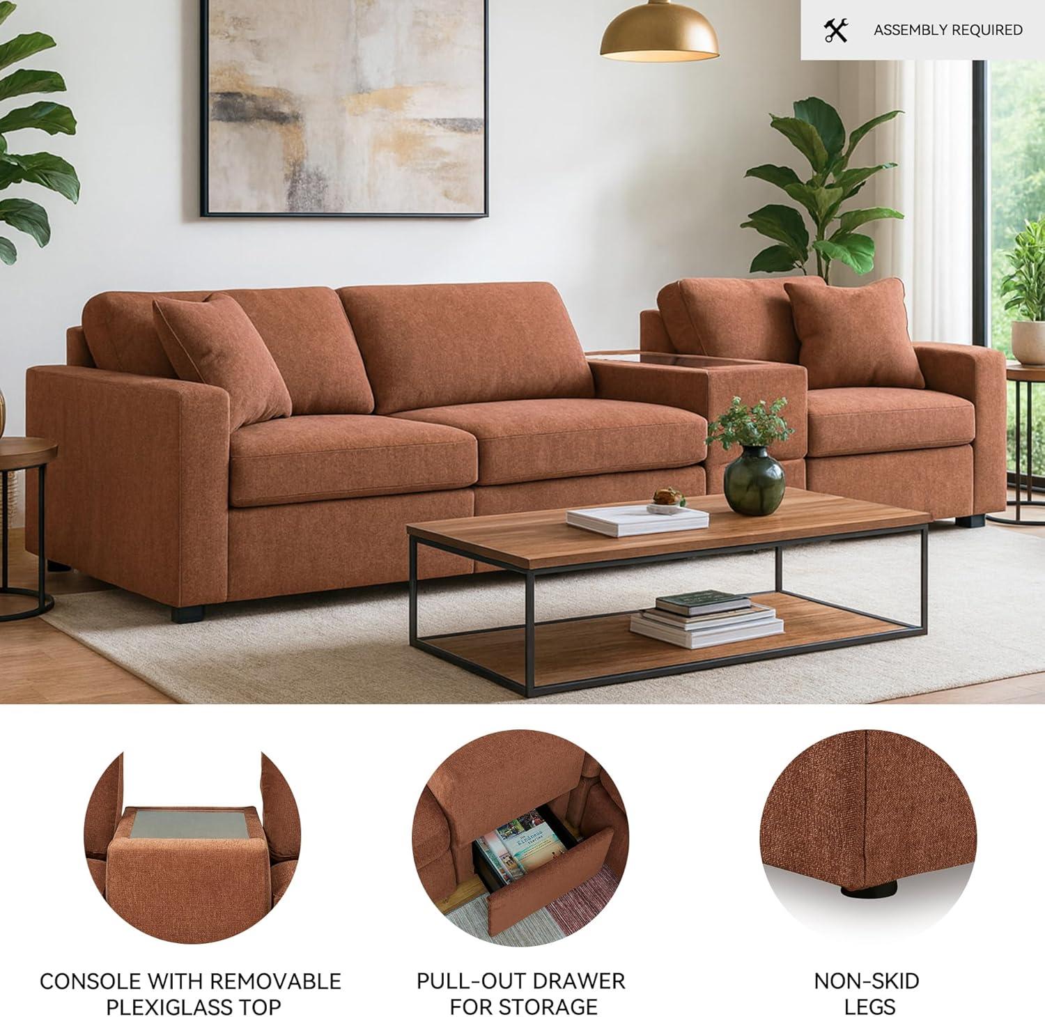 imageSignature Design by Ashley Contemporary Modmax Stain Resistant LShape RightArm Facing 6Piece Sectional with Reversible Cushion and Armrest Dark BlueBurnt Orange