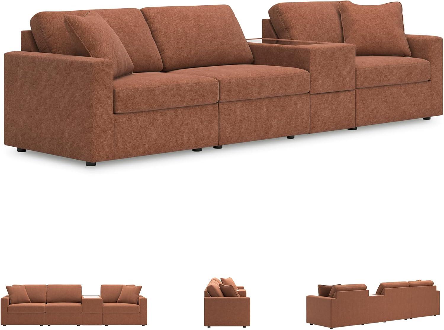 imageSignature Design by Ashley Contemporary Modmax Stain Resistant LShape RightArm Facing 6Piece Sectional with Reversible Cushion and Armrest Dark BlueBurnt Orange