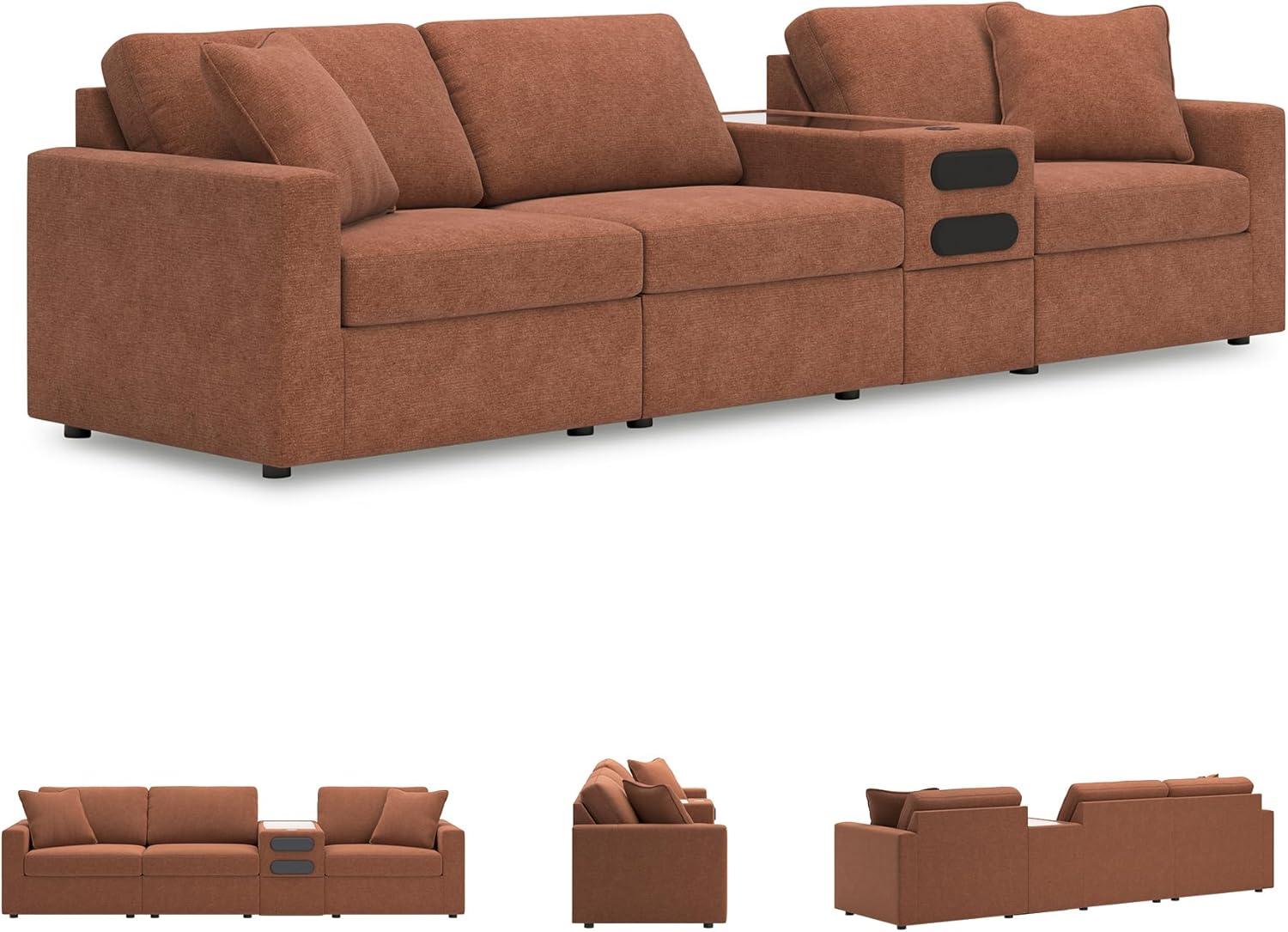 imageSignature Design by Ashley Contemporary Modmax Stain Resistant LShape RightArm Facing 6Piece Sectional with Reversible Cushion and Armrest Dark BlueBurnt Orange