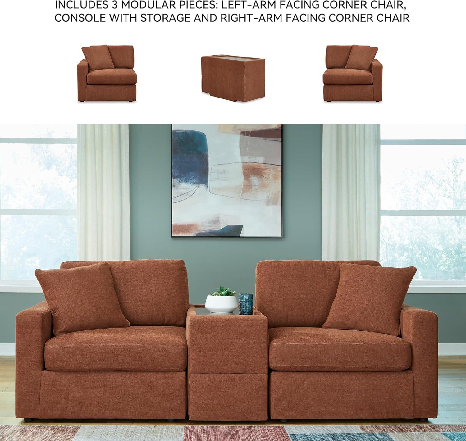 imageSignature Design by Ashley Contemporary Modmax Stain Resistant LShape RightArm Facing 6Piece Sectional with Reversible Cushion and Armrest Dark BlueBurnt Orange