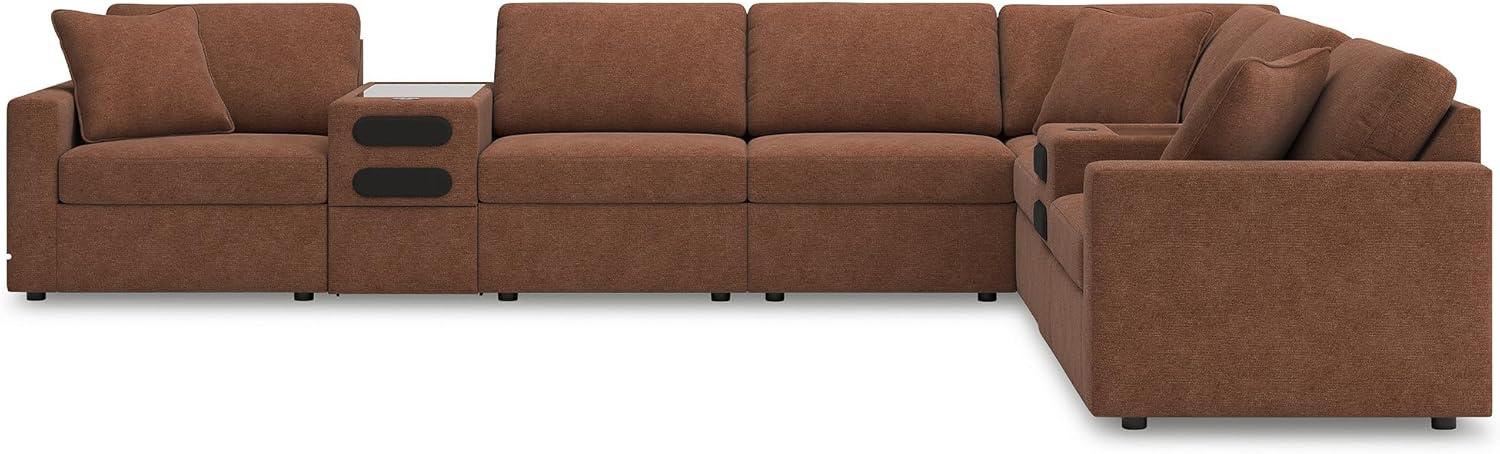 imageSignature Design by Ashley Contemporary Modmax Stain Resistant LShape RightArm Facing 6Piece Sectional with Reversible Cushion and Armrest Dark BlueBurnt Orange