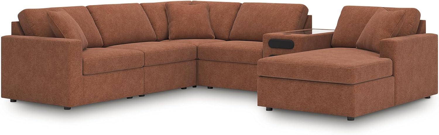 imageSignature Design by Ashley Contemporary Modmax Stain Resistant LShape RightArm Facing 6Piece Sectional with Reversible Cushion and Armrest Dark BlueBurnt Orange