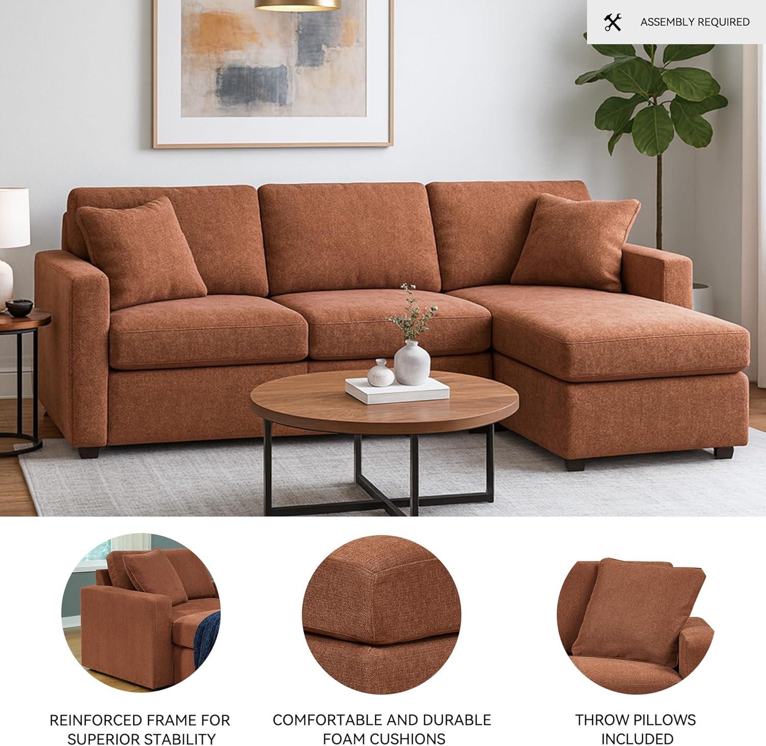 imageSignature Design by Ashley Contemporary Modmax Stain Resistant LShape RightArm Facing 6Piece Sectional with Reversible Cushion and Armrest Dark BlueBurnt Orange