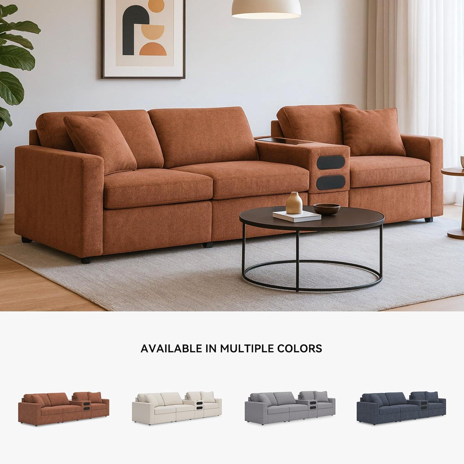 imageSignature Design by Ashley Contemporary Modmax Stain Resistant LShape RightArm Facing 6Piece Sectional with Reversible Cushion and Armrest Dark BlueBurnt Orange
