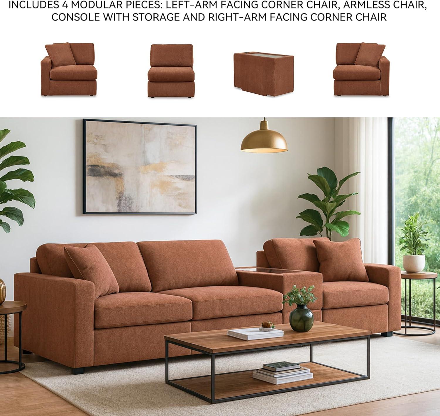 imageSignature Design by Ashley Contemporary Modmax Stain Resistant LShape RightArm Facing 6Piece Sectional with Reversible Cushion and Armrest Dark BlueBurnt Orange