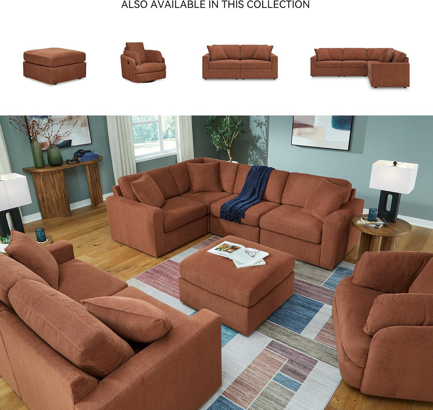 imageSignature Design by Ashley Contemporary Modmax Stain Resistant LShape RightArm Facing 6Piece Sectional with Reversible Cushion and Armrest Dark BlueBurnt Orange