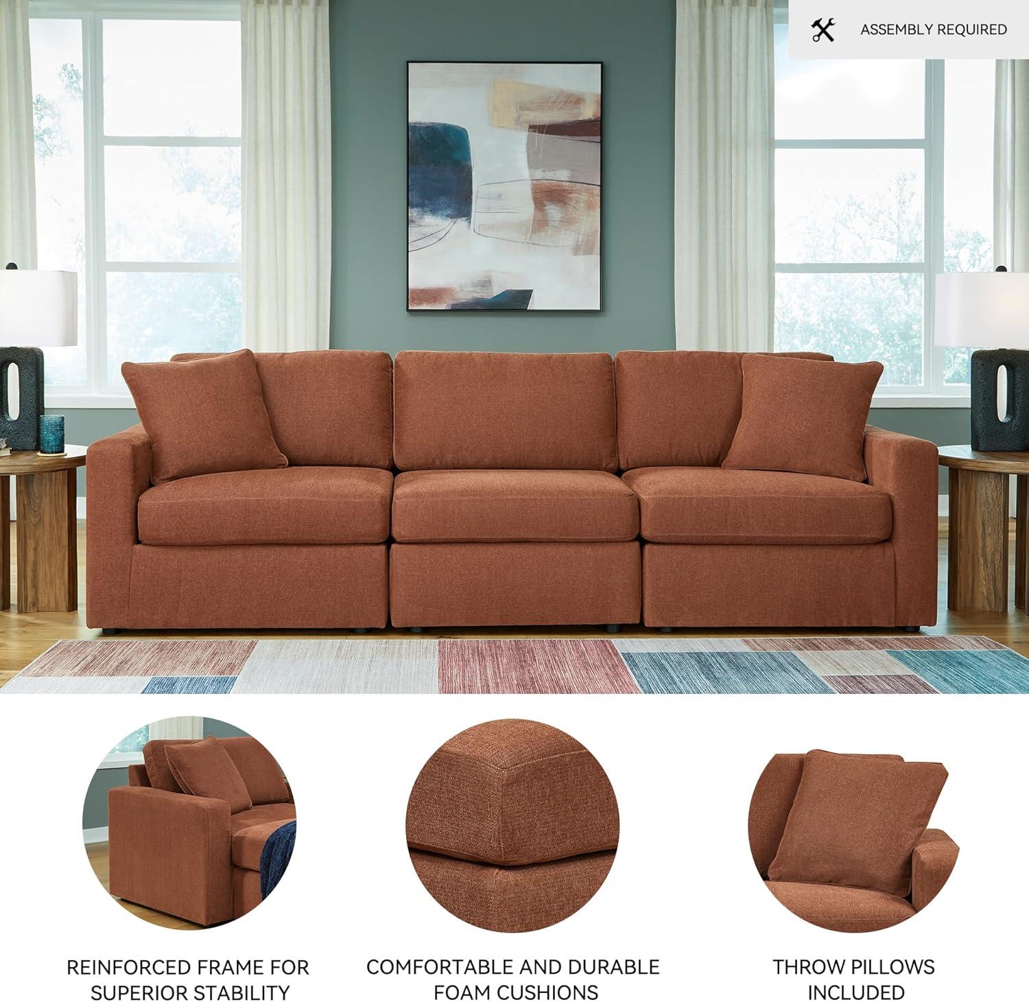 imageSignature Design by Ashley Contemporary Modmax Stain Resistant LShape RightArm Facing 6Piece Sectional with Reversible Cushion and Armrest Dark BlueBurnt Orange
