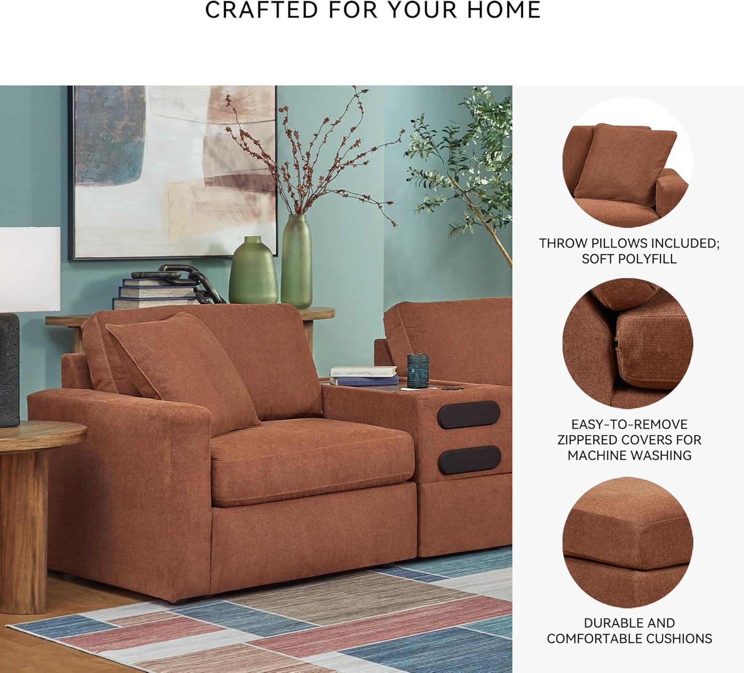 imageSignature Design by Ashley Contemporary Modmax Stain Resistant LShape RightArm Facing 6Piece Sectional with Reversible Cushion and Armrest Dark BlueBurnt Orange