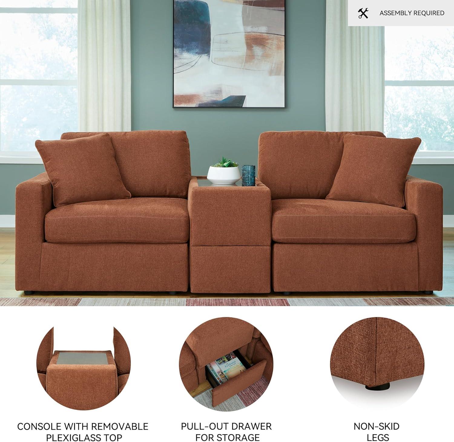 imageSignature Design by Ashley Contemporary Modmax Stain Resistant LShape RightArm Facing 6Piece Sectional with Reversible Cushion and Armrest Dark BlueBurnt Orange