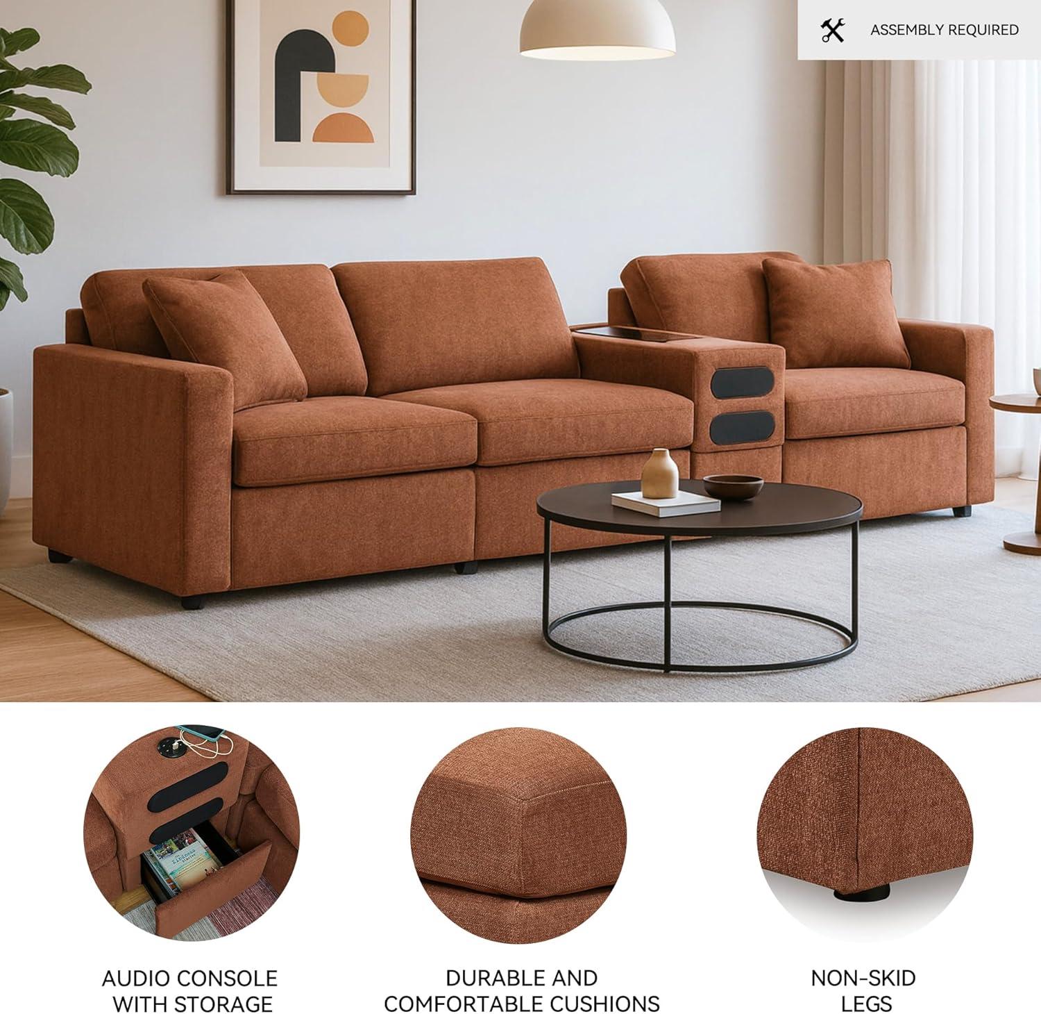 imageSignature Design by Ashley Contemporary Modmax Stain Resistant LShape RightArm Facing 6Piece Sectional with Reversible Cushion and Armrest Dark BlueBurnt Orange
