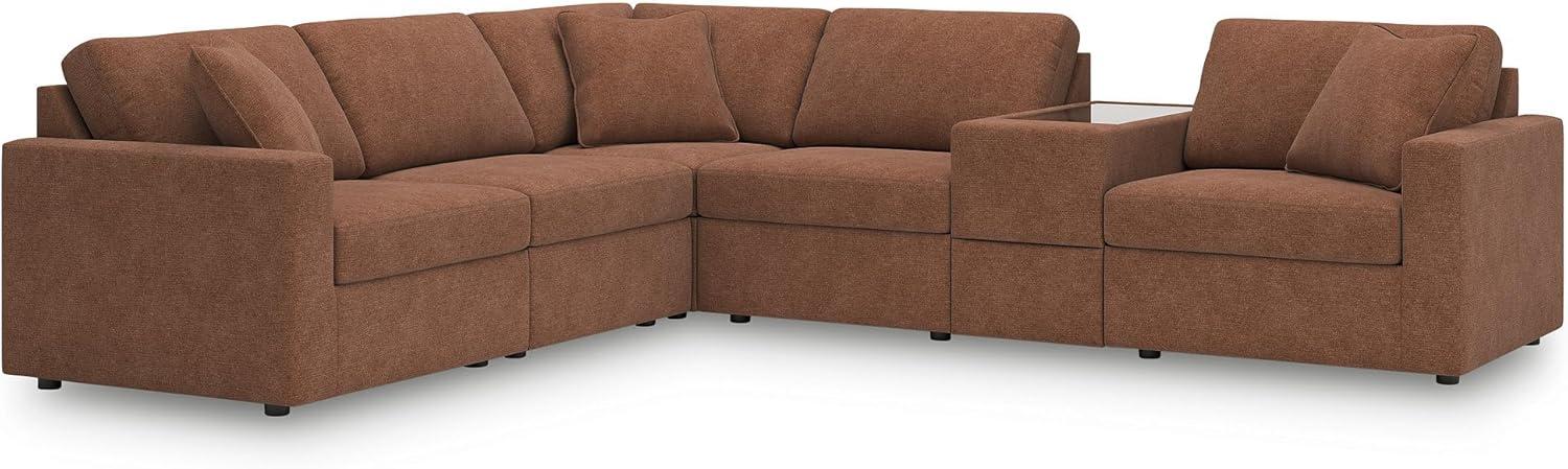 imageSignature Design by Ashley Contemporary Modmax Stain Resistant LShape RightArm Facing 6Piece Sectional with Reversible Cushion and Armrest Dark BlueBurnt Orange