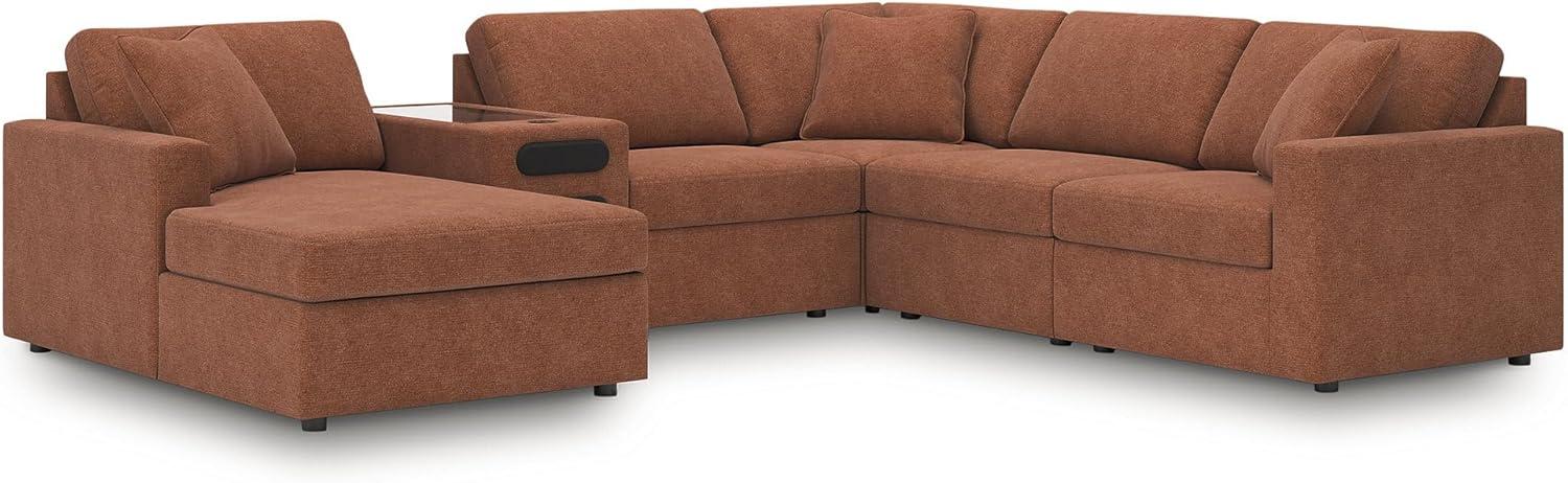 imageSignature Design by Ashley Contemporary Modmax Stain Resistant LShape RightArm Facing 6Piece Sectional with Reversible Cushion and Armrest Dark BlueBurnt Orange