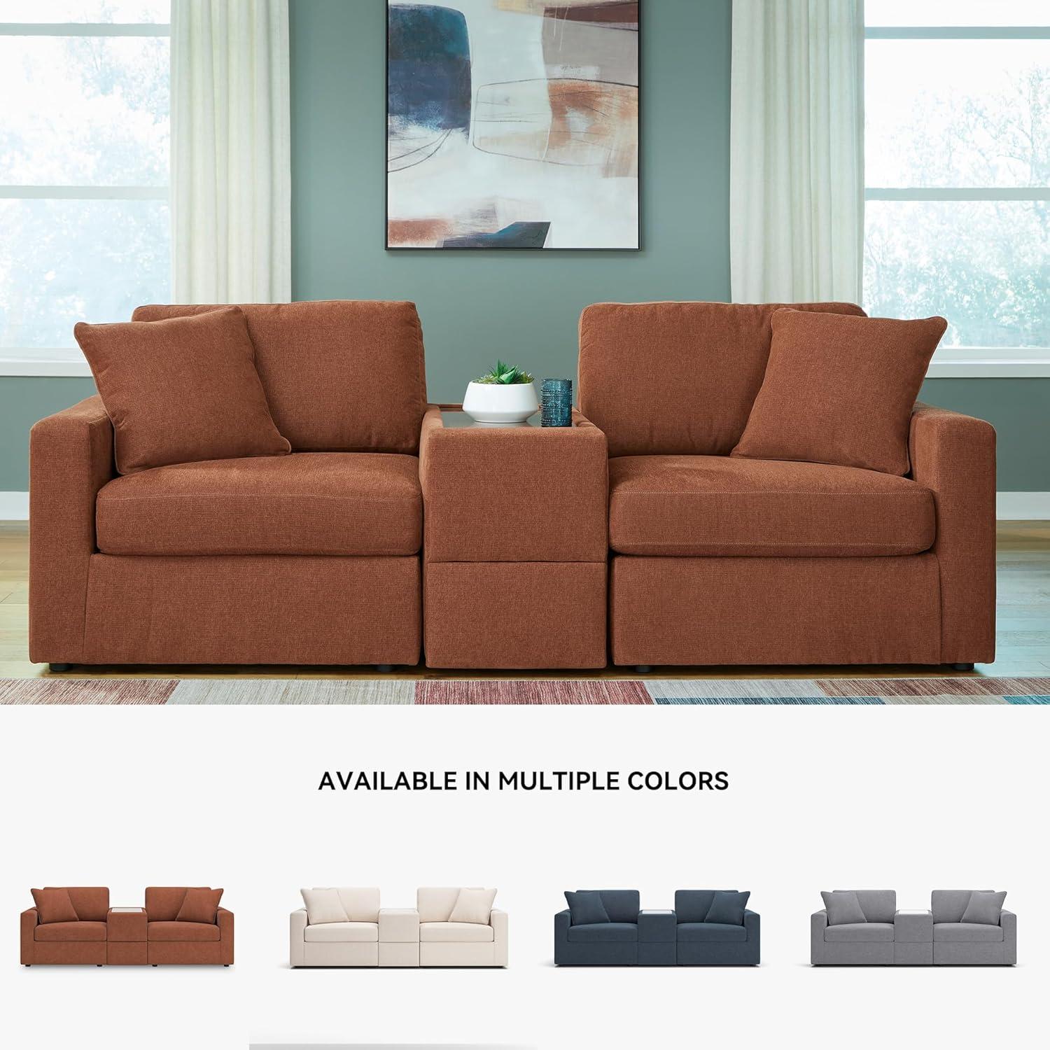 imageSignature Design by Ashley Contemporary Modmax Stain Resistant LShape RightArm Facing 6Piece Sectional with Reversible Cushion and Armrest Dark BlueBurnt Orange