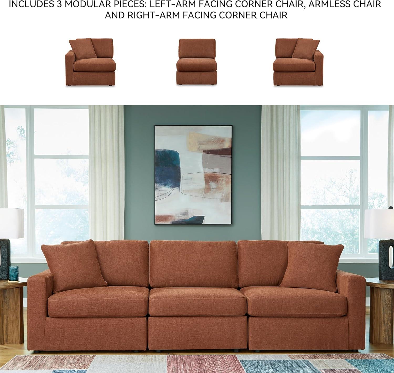 imageSignature Design by Ashley Contemporary Modmax Stain Resistant LShape RightArm Facing 6Piece Sectional with Reversible Cushion and Armrest Dark BlueBurnt Orange