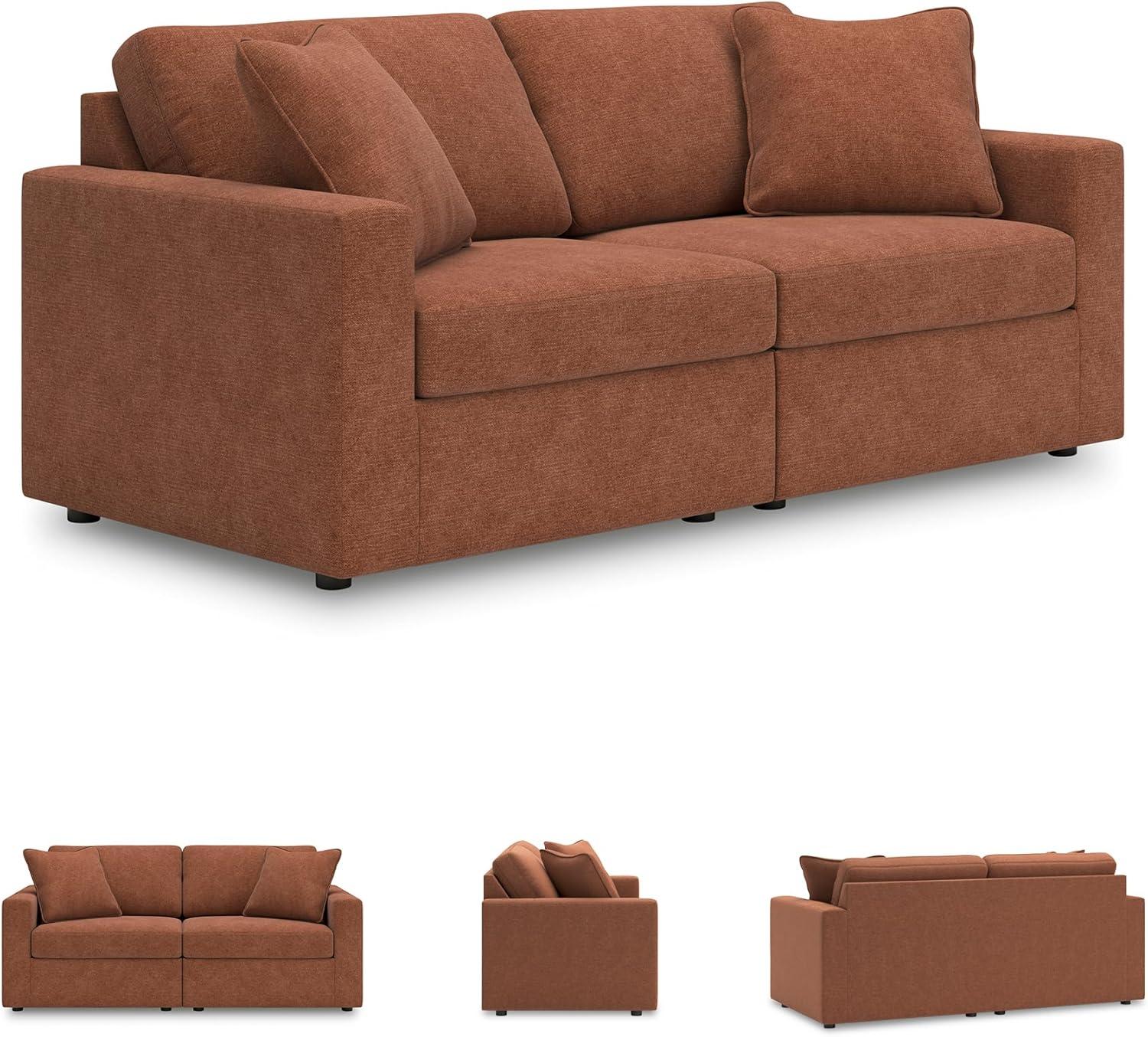 imageSignature Design by Ashley Contemporary Modmax Stain Resistant LShape RightArm Facing 6Piece Sectional with Reversible Cushion and Armrest Dark BlueBurnt Orange