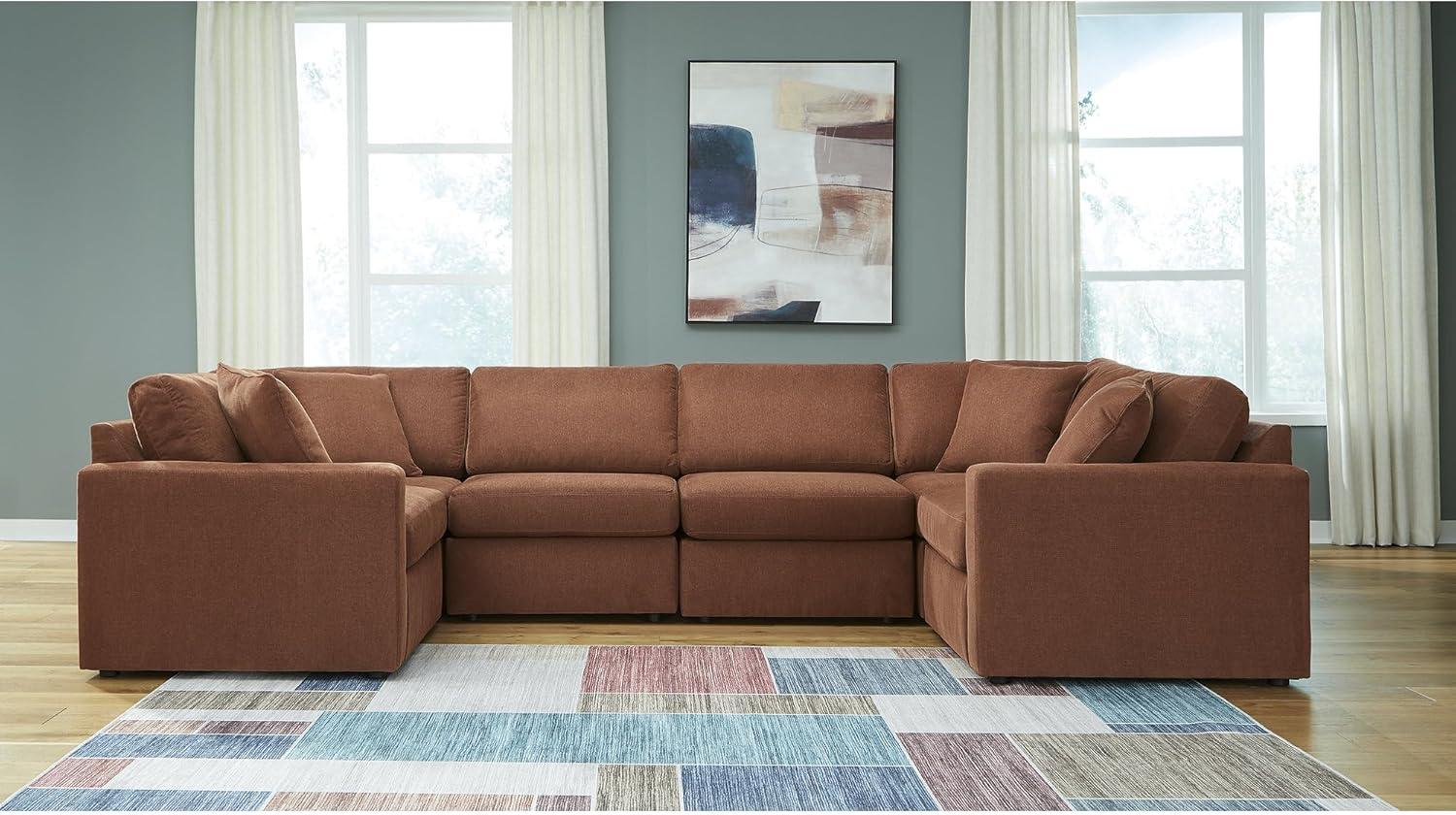 imageSignature Design by Ashley Contemporary Modmax Stain Resistant LShape RightArm Facing 6Piece Sectional with Reversible Cushion and Armrest Dark BlueBurnt Orange