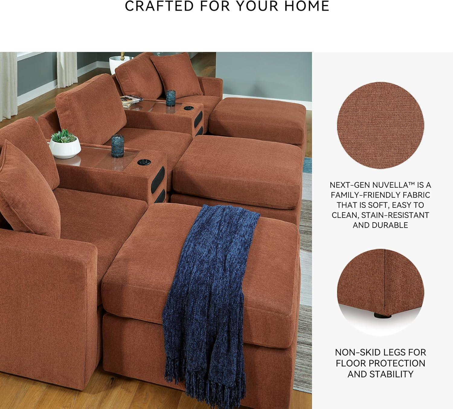 imageSignature Design by Ashley Contemporary Modmax Stain Resistant LShape RightArm Facing 6Piece Sectional with Reversible Cushion and Armrest Dark BlueBurnt Orange