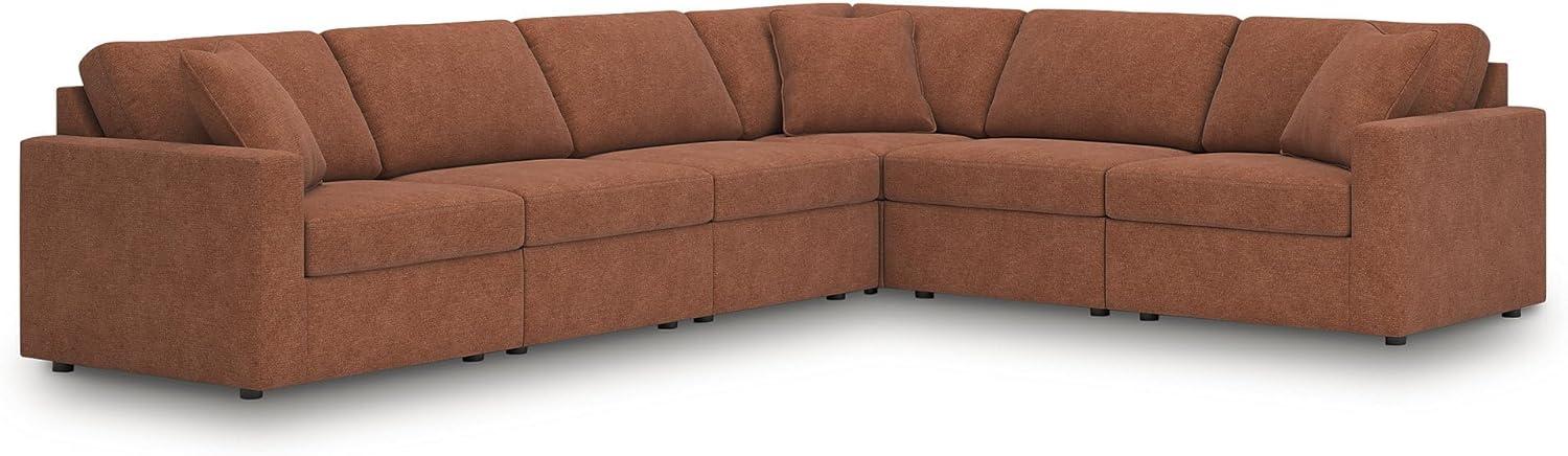 imageSignature Design by Ashley Contemporary Modmax Stain Resistant LShape RightArm Facing 6Piece Sectional with Reversible Cushion and Armrest Dark BlueBurnt Orange