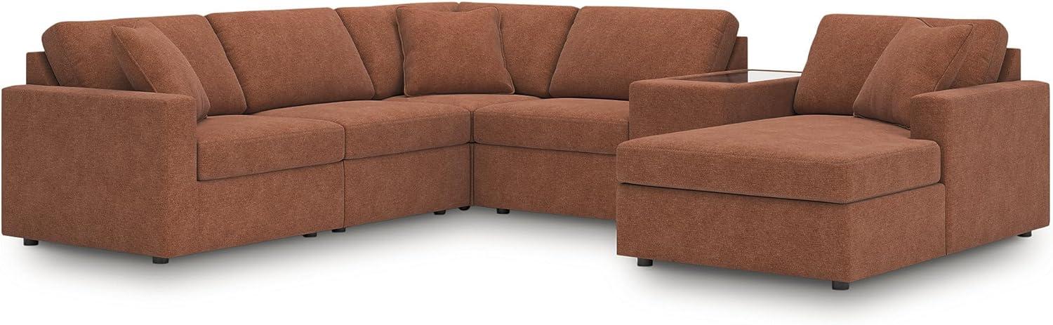 imageSignature Design by Ashley Contemporary Modmax Stain Resistant LShape RightArm Facing 6Piece Sectional with Reversible Cushion and Armrest Dark BlueBurnt Orange