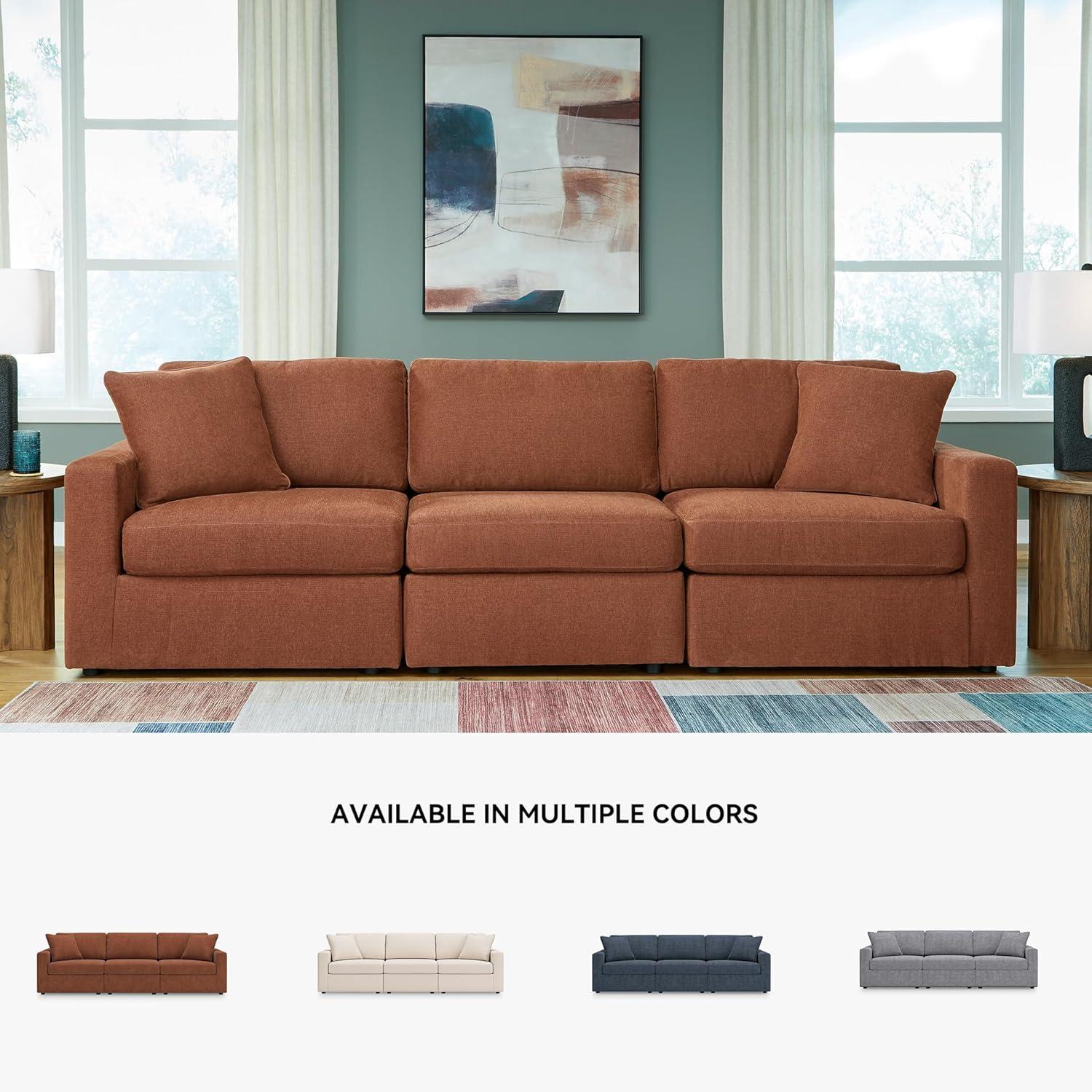 imageSignature Design by Ashley Contemporary Modmax Stain Resistant LShape RightArm Facing 6Piece Sectional with Reversible Cushion and Armrest Dark BlueBurnt Orange