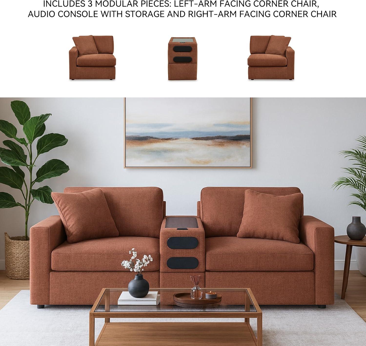 imageSignature Design by Ashley Contemporary Modmax Stain Resistant LShape RightArm Facing 6Piece Sectional with Reversible Cushion and Armrest Dark BlueBurnt Orange