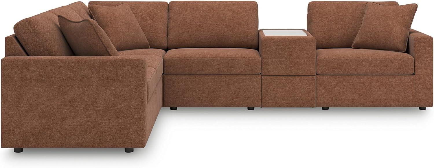 imageSignature Design by Ashley Contemporary Modmax Stain Resistant LShape RightArm Facing 6Piece Sectional with Reversible Cushion and Armrest Dark BlueBurnt Orange