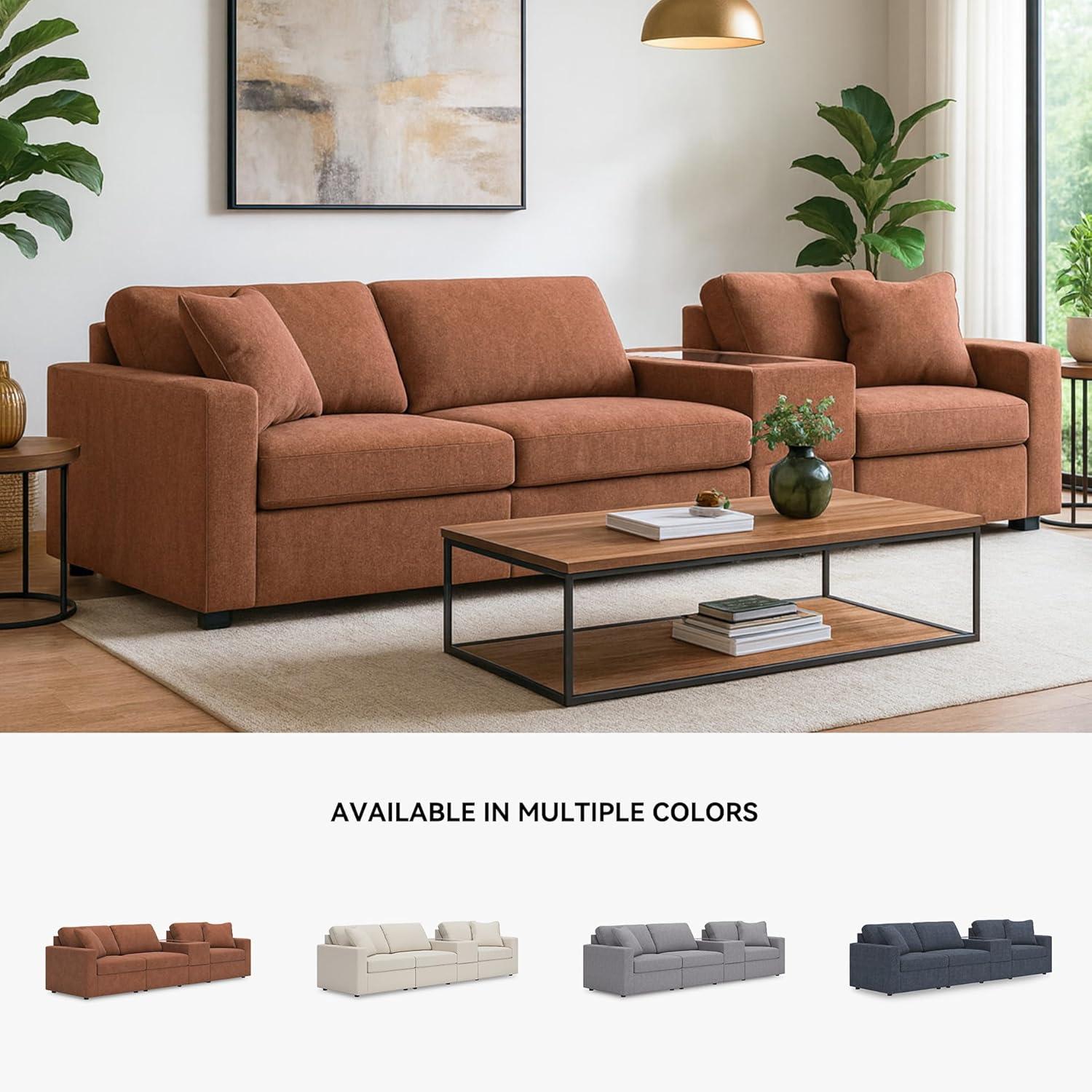 imageSignature Design by Ashley Contemporary Modmax Stain Resistant LShape RightArm Facing 6Piece Sectional with Reversible Cushion and Armrest Dark BlueBurnt Orange