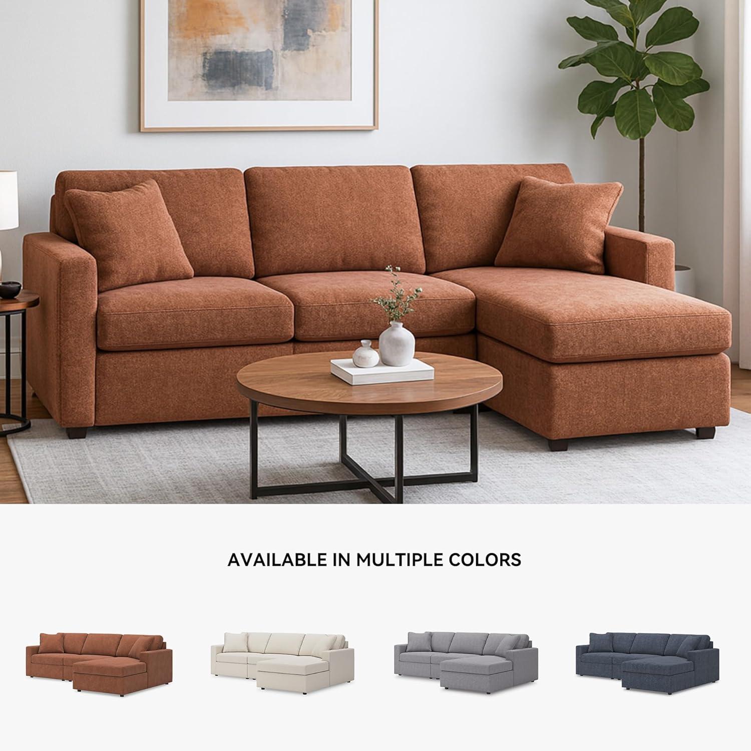 imageSignature Design by Ashley Contemporary Modmax Stain Resistant LShape RightArm Facing 6Piece Sectional with Reversible Cushion and Armrest Dark BlueBurnt Orange