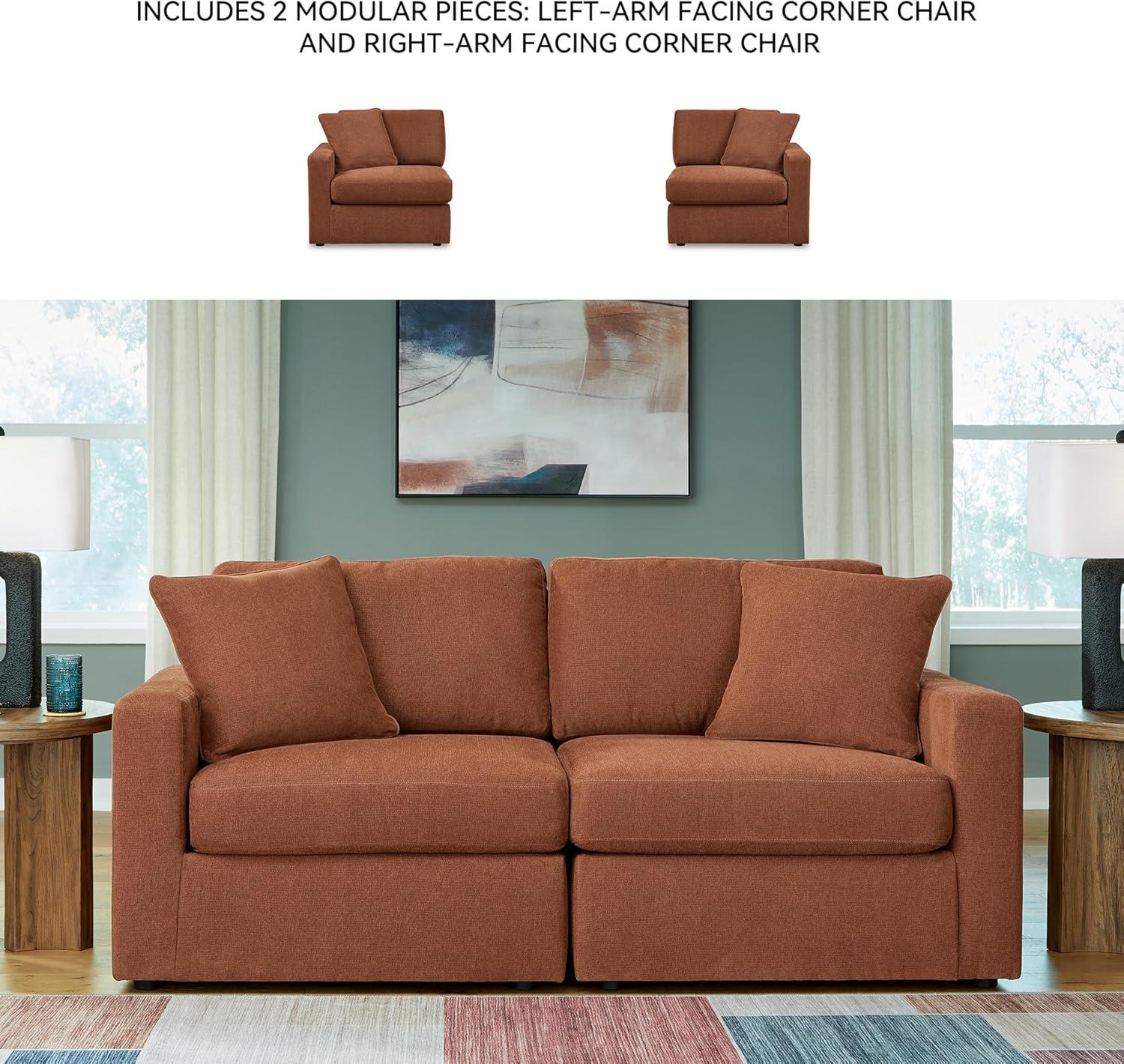 imageSignature Design by Ashley Contemporary Modmax Stain Resistant LShape RightArm Facing 6Piece Sectional with Reversible Cushion and Armrest Dark BlueBurnt Orange