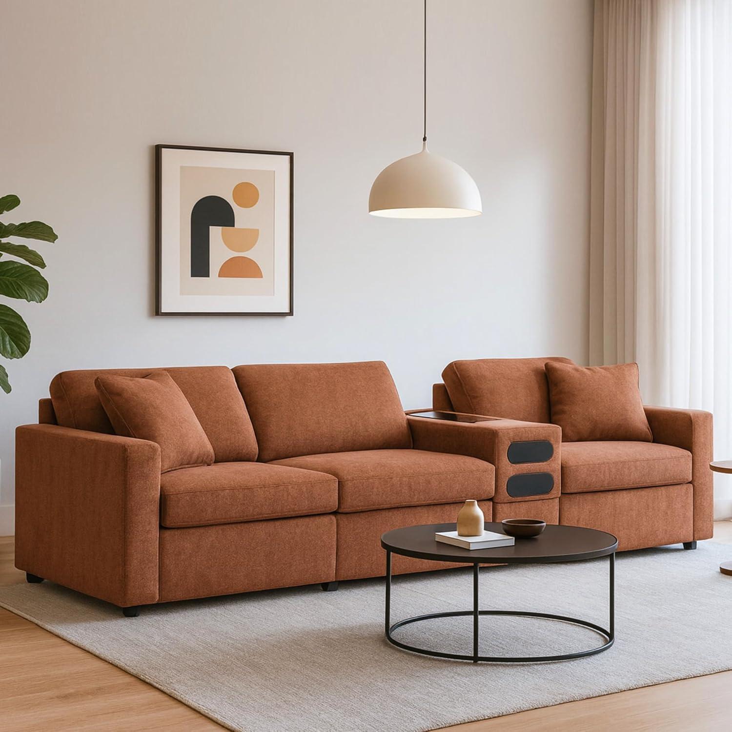 imageSignature Design by Ashley Contemporary Modmax Stain Resistant LShape RightArm Facing 6Piece Sectional with Reversible Cushion and Armrest Dark BlueBurnt Orange