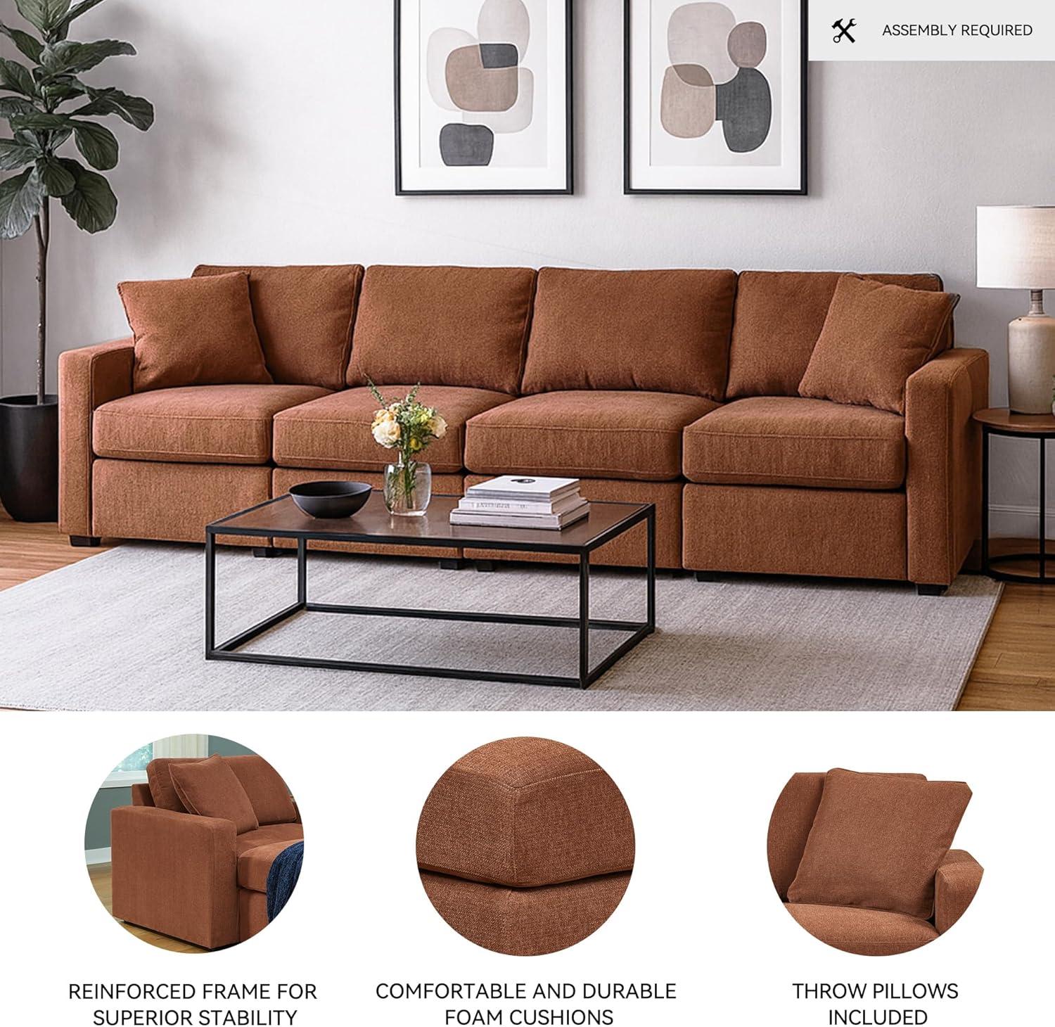 imageSignature Design by Ashley Contemporary Modmax Stain Resistant LShape RightArm Facing 6Piece Sectional with Reversible Cushion and Armrest Dark BlueBurnt Orange