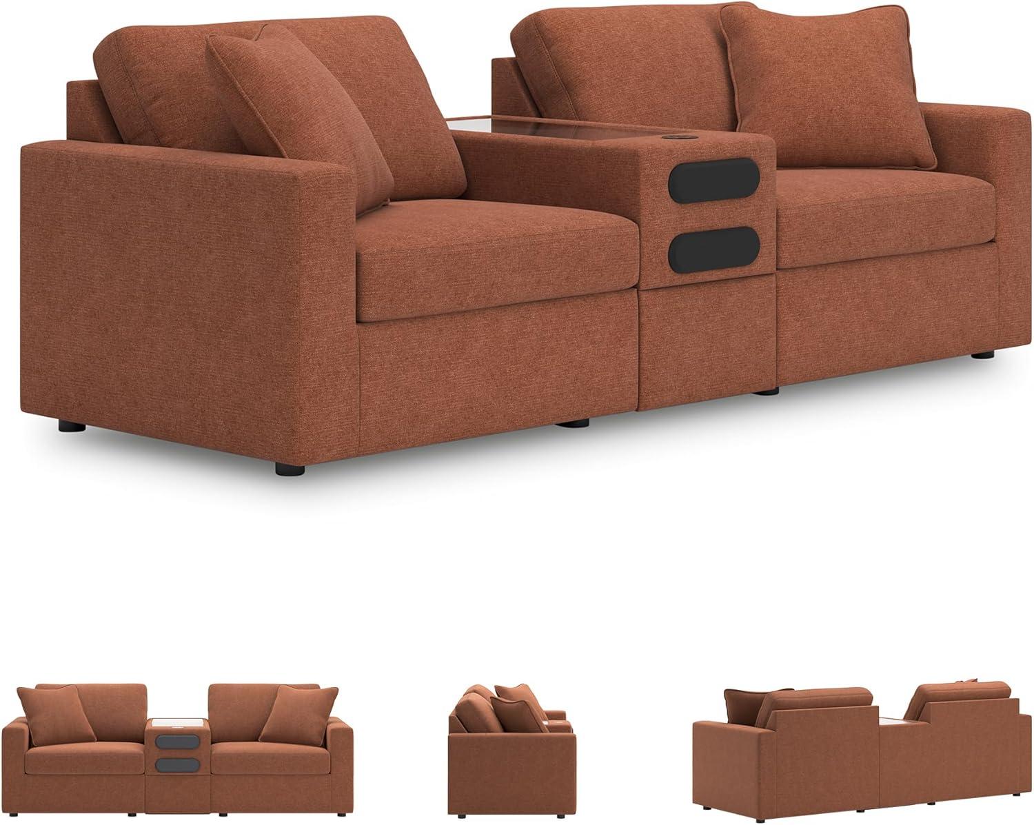 imageSignature Design by Ashley Contemporary Modmax Stain Resistant LShape RightArm Facing 6Piece Sectional with Reversible Cushion and Armrest Dark BlueBurnt Orange