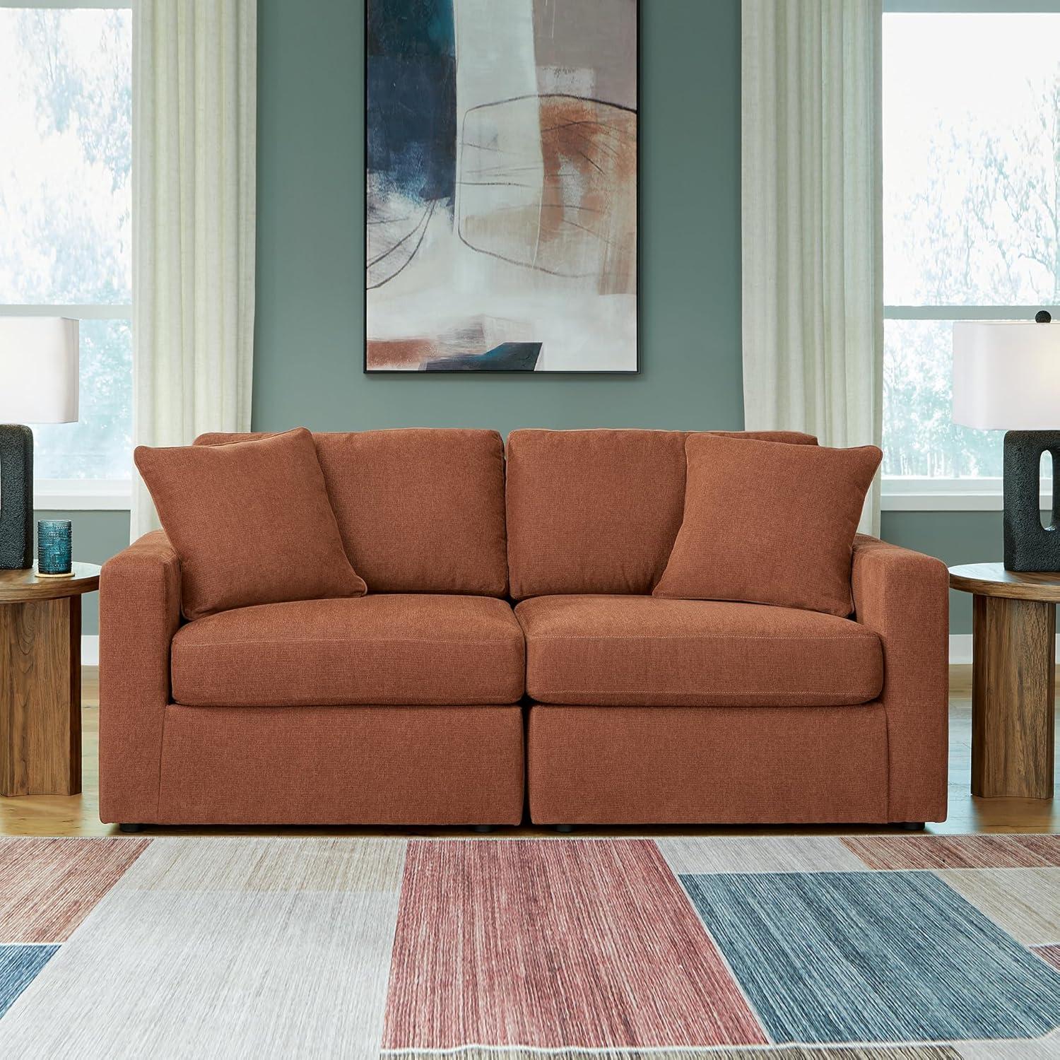 imageSignature Design by Ashley Contemporary Modmax Stain Resistant LShape RightArm Facing 6Piece Sectional with Reversible Cushion and Armrest Dark BlueBurnt Orange