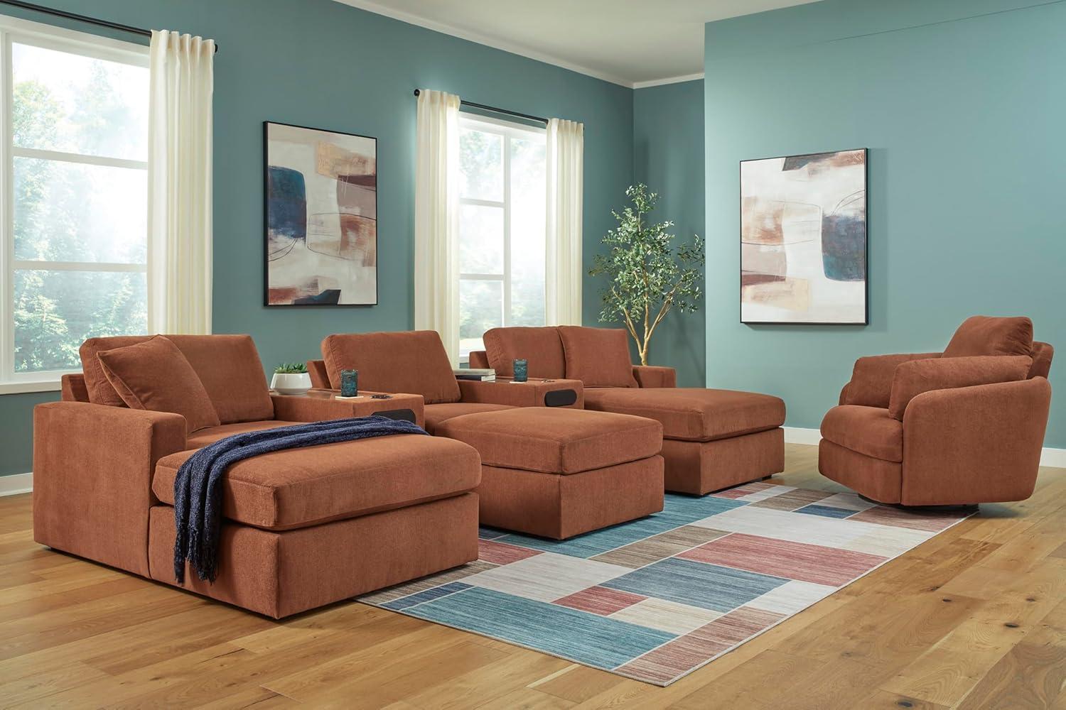 imageSignature Design by Ashley Contemporary Modmax Stain Resistant LShape RightArm Facing 6Piece Sectional with Reversible Cushion and Armrest Dark BlueBurnt Orange