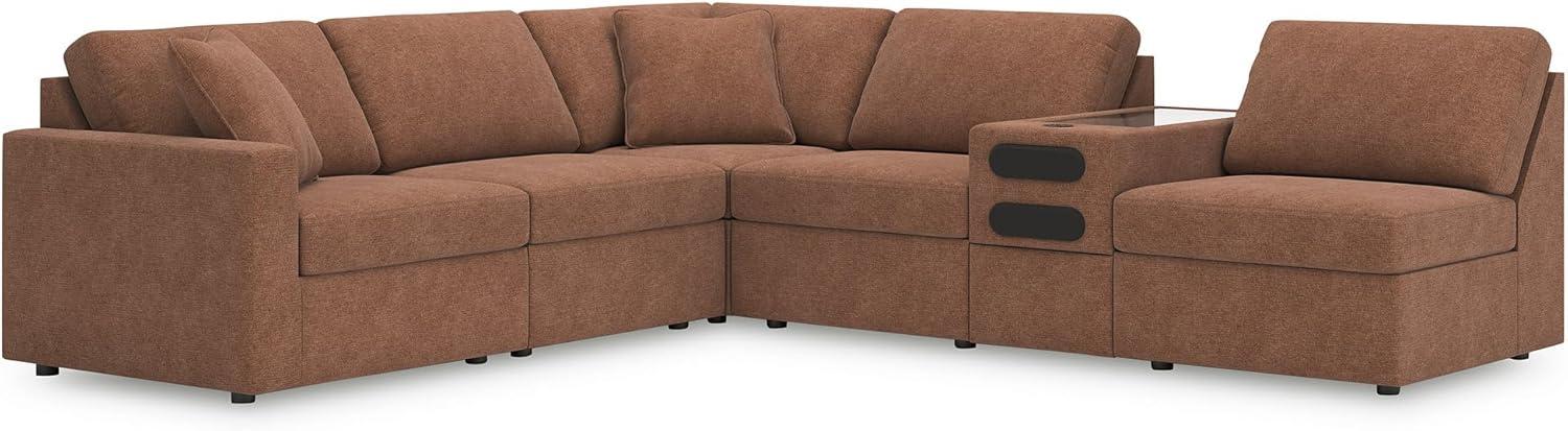 imageSignature Design by Ashley Contemporary Modmax Stain Resistant LShape RightArm Facing 6Piece Sectional with Reversible Cushion and Armrest Dark BlueBurnt Orange