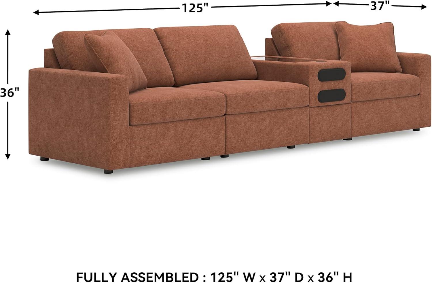 imageSignature Design by Ashley Contemporary Modmax Stain Resistant LShape RightArm Facing 6Piece Sectional with Reversible Cushion and Armrest Dark BlueBurnt Orange