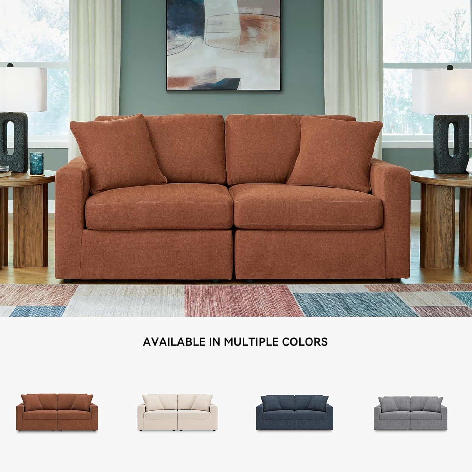 imageSignature Design by Ashley Contemporary Modmax Stain Resistant LShape RightArm Facing 6Piece Sectional with Reversible Cushion and Armrest Dark BlueBurnt Orange