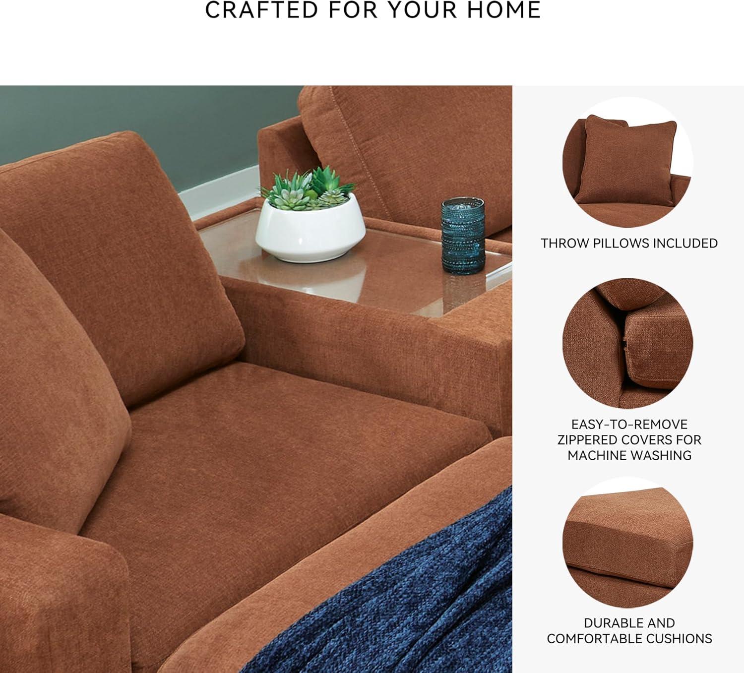 imageSignature Design by Ashley Contemporary Modmax Stain Resistant LShape RightArm Facing 6Piece Sectional with Reversible Cushion and Armrest Dark BlueBurnt Orange