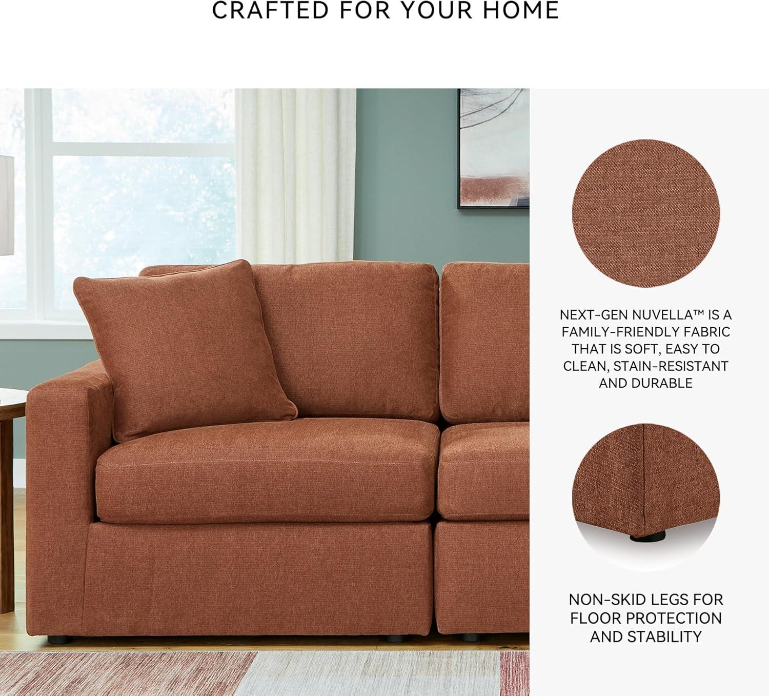 imageSignature Design by Ashley Contemporary Modmax Stain Resistant LShape RightArm Facing 6Piece Sectional with Reversible Cushion and Armrest Dark BlueBurnt Orange